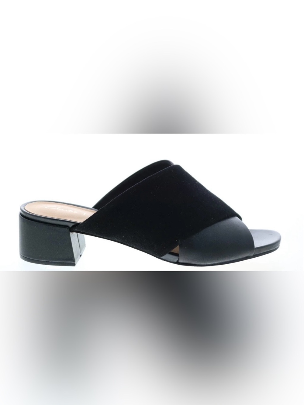 Clarks Black Leather/Suede Sheer 35 Slip On Mules SZ 10